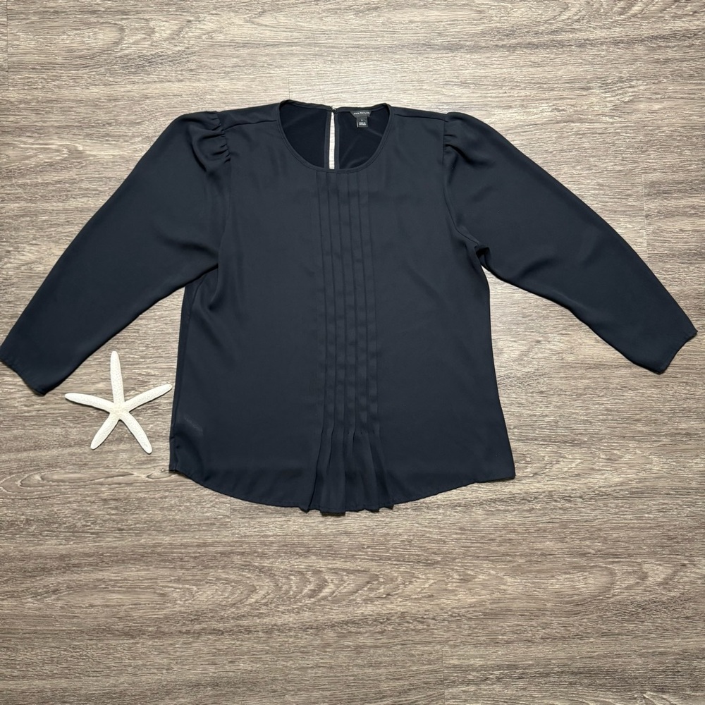 Ann Taylor Women’s Black Pleated Front Blouse, Size Small